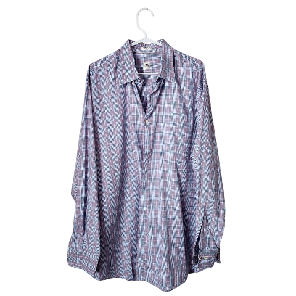 PETER MILLAR plaid button down shirt‎ in blue purple plaid size XXL